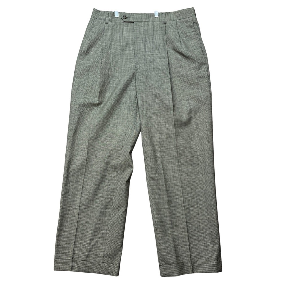 Jos A Bank Dress Pants Mens 36x29 Gray Straight Leg Houndstooth Pleated Wool EUC
